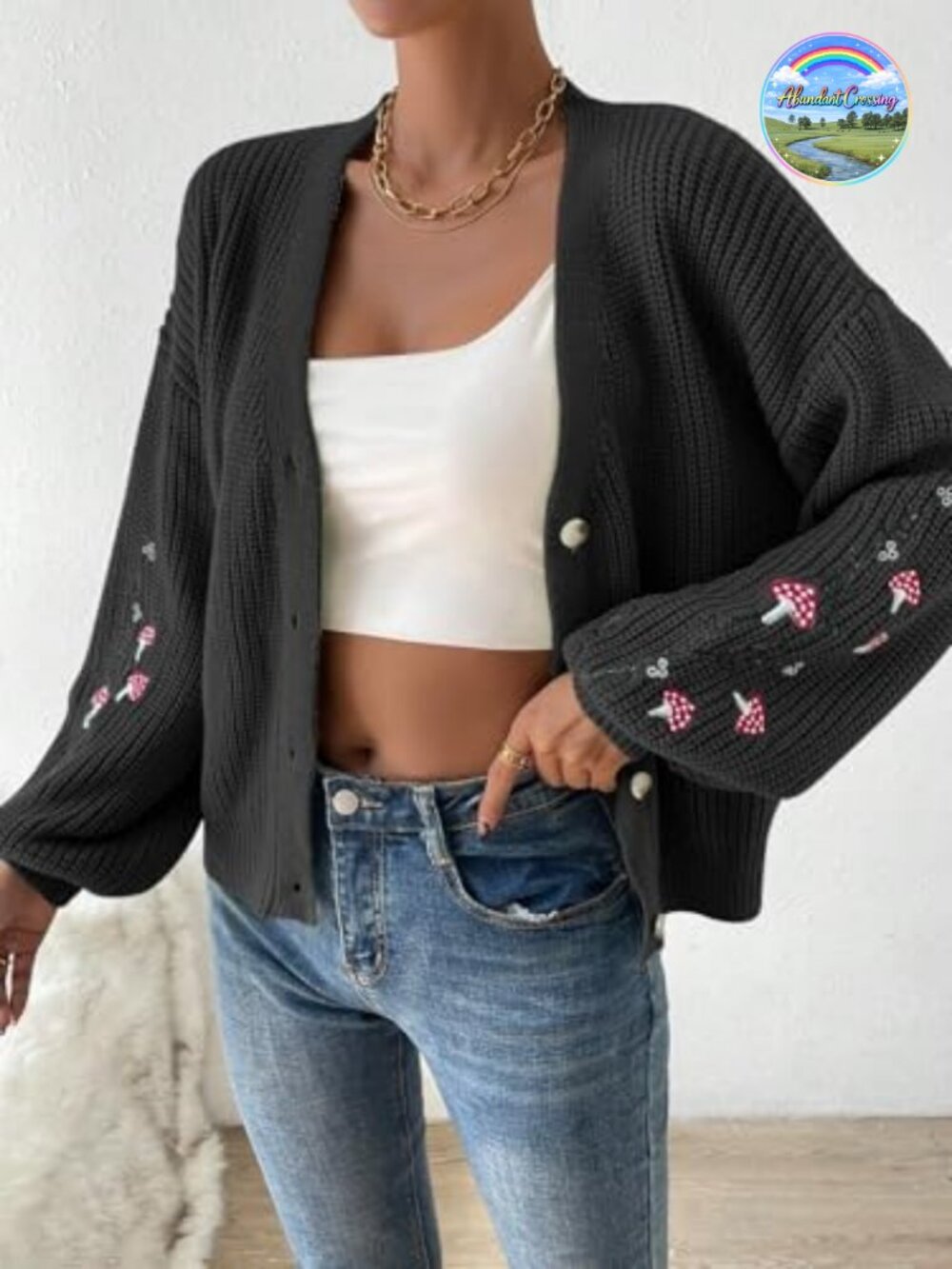 Embroidery Drop Shoulder Button Front Duster Knit Cardigan - Picture 3 of 5